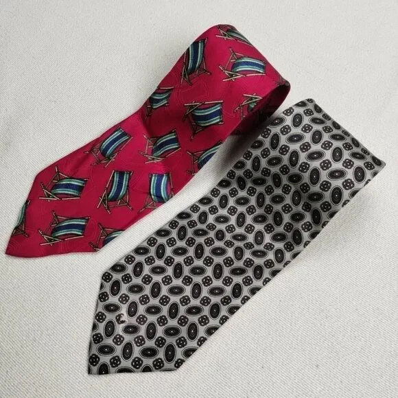 POLO RALPH LAUREN Lot Of 2 Men's 100% Pure Silk Ties Red & Gray Color Chair Des - Picture 1 of 8